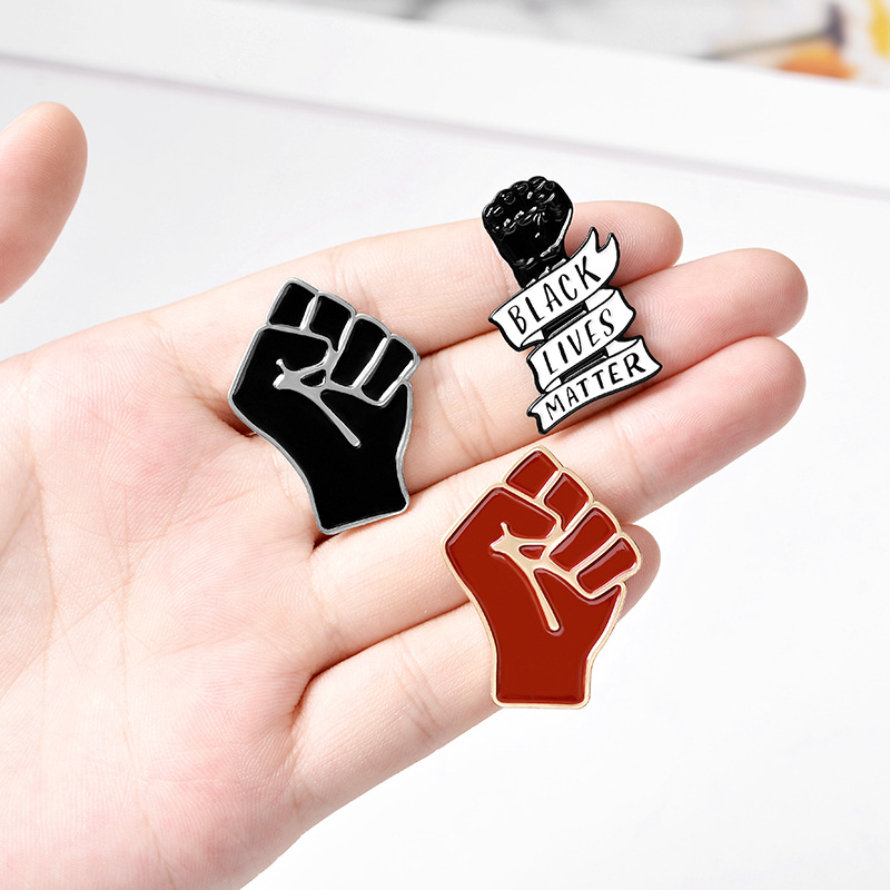 

Enamel Hand Fist Brooches Pins Red Black Fists Lapel Pins Tops Bags Dress Badge for Women Men Fashion Jewelry, Gray
