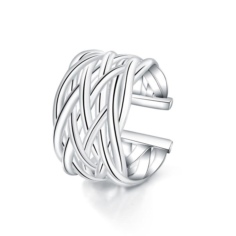 

Cluster Rings 925 Sterling Silver Korean Style Opening Multi-layer Line Cross For Women Charm Jewelry Gift