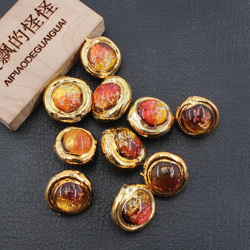 

Other APDGG 10Pcs 16MM Orange Moss Glass Coloured Glaze Loose Beads Gold Plated Connector For Necklace Pendant Jewelry DIY