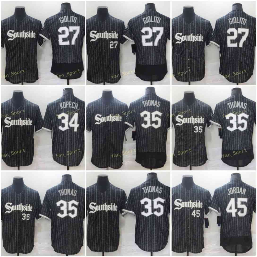 

City Connect Southside 27 Lucas Giolito Baseball Jerseys 34 Michael Kopech 35 Frank Thomas 45 Michael Stitched Flexbase Cool Base Black, Blue;black