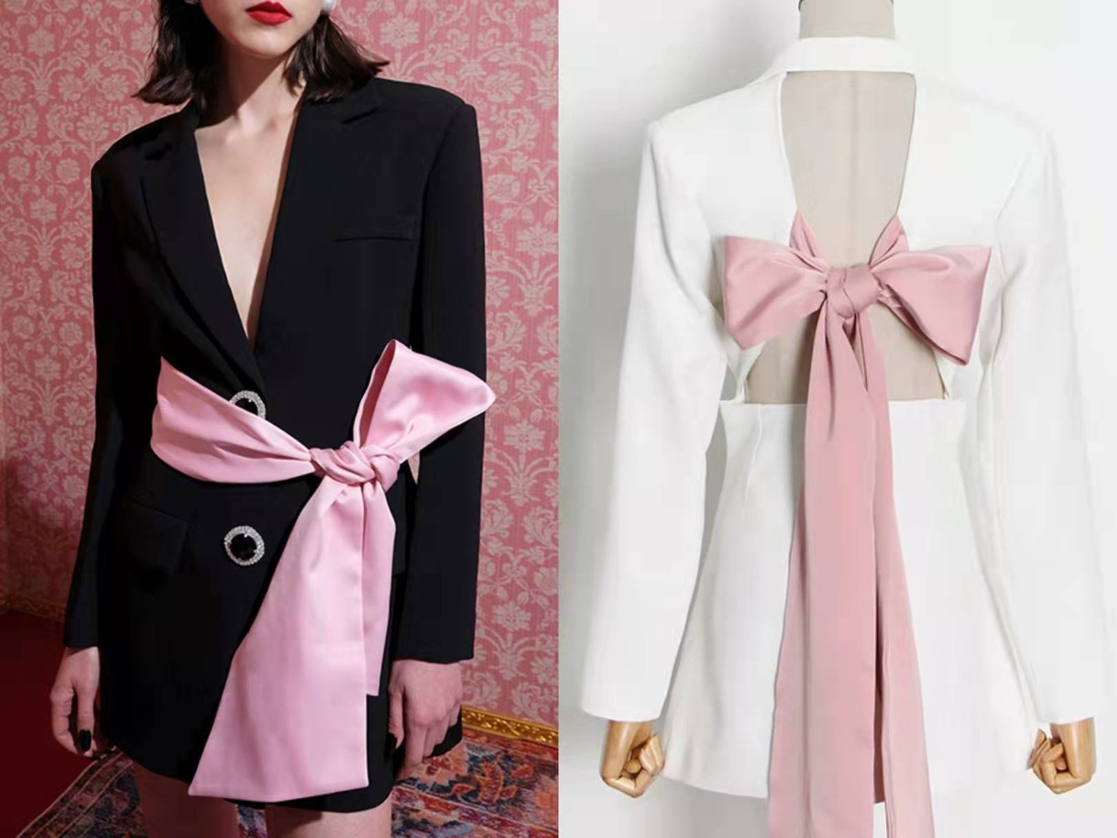 

Spring new temperament sexy lady backless bow tie blazer, Black