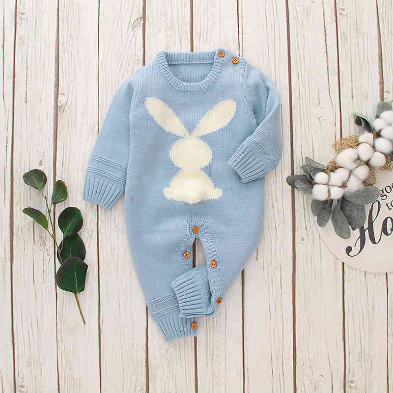 

Baby Rompers Cute Rabbit Pom Newborn Toddler Jumpsuit Outfit Long Sleeve Autumn Infant Girl Boy Winter Clothing Knitted Warm 103, 82w282