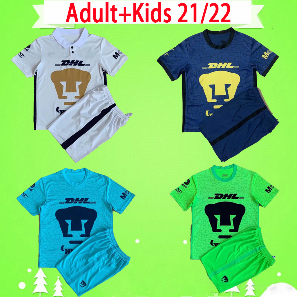 

Mens + Kids Kit with shorts 21 22 Mexican Football Club UNAM lion soccer jerseys boys sets goalkeeper camiseta GK 2021 2022 Adult suit shirts LIGA MX mexico Cougar DHL