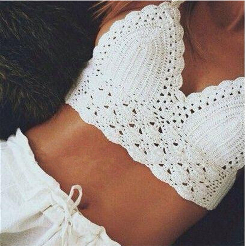 

women's hand bikini hook knitted versatile spring split swimsuit, Black;white