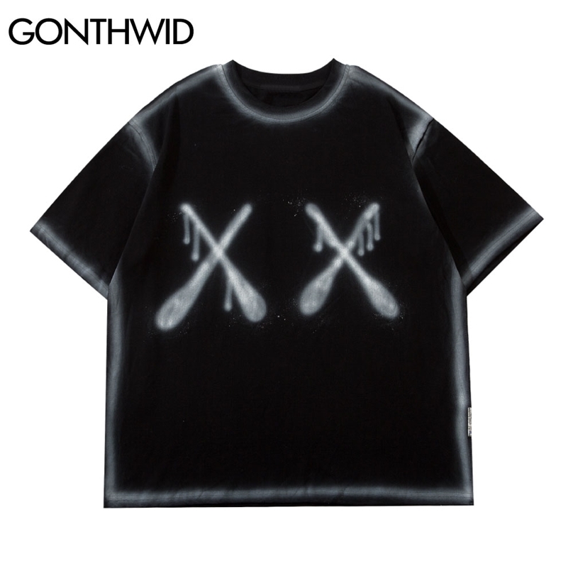 

Harajuku Tshirts Streetwear Hip Hop Creative Graffiti Short Sleeve Tees Shirts Mens Hipster Casual Cotton Tops 210602, Black