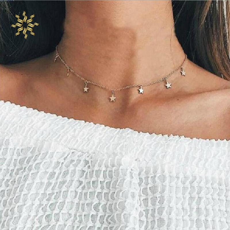 

Chokers Star Women's Pendant Necklace Fashion Female Choker Necklaces Jewelry Simple Pentagon-Star Gifts