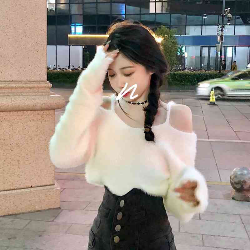 

WERUERUYU Imitation mink velvet O-neck sweater women autumn and winter loose pullover knit bottoming shirt 210608, Photo color