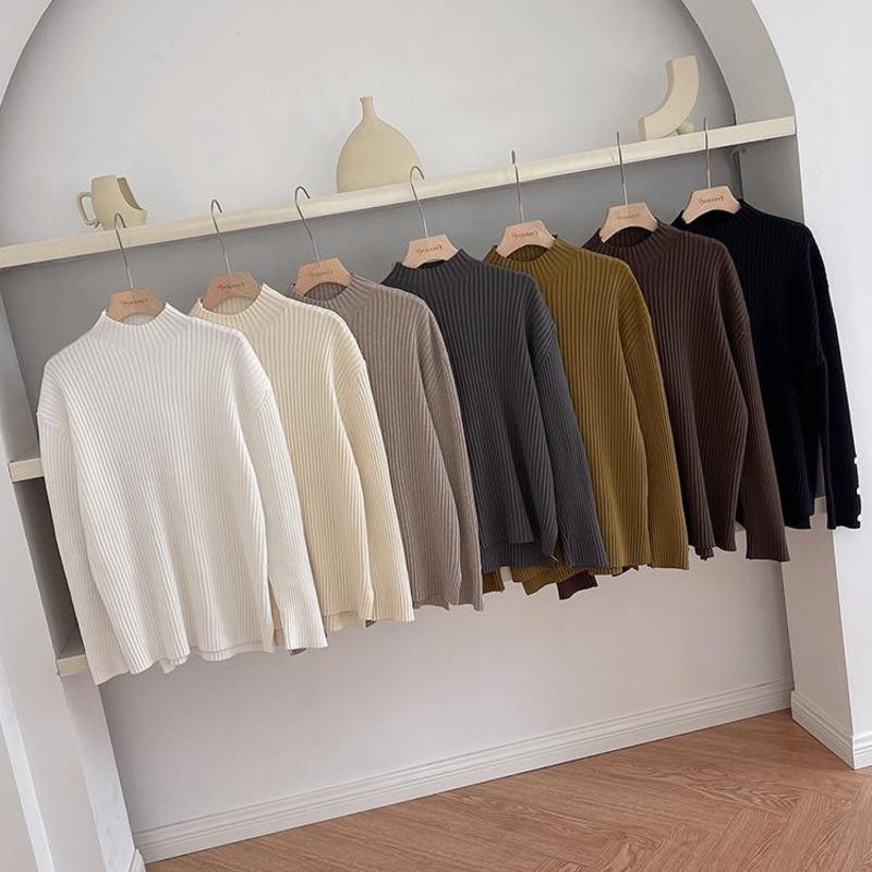 

Women's Sweaters Women Chic Korean Fashion Winter Spring Basic Solid Color Knitted Vintage Slim Pullover Long Sleeve Sweater, White;black
