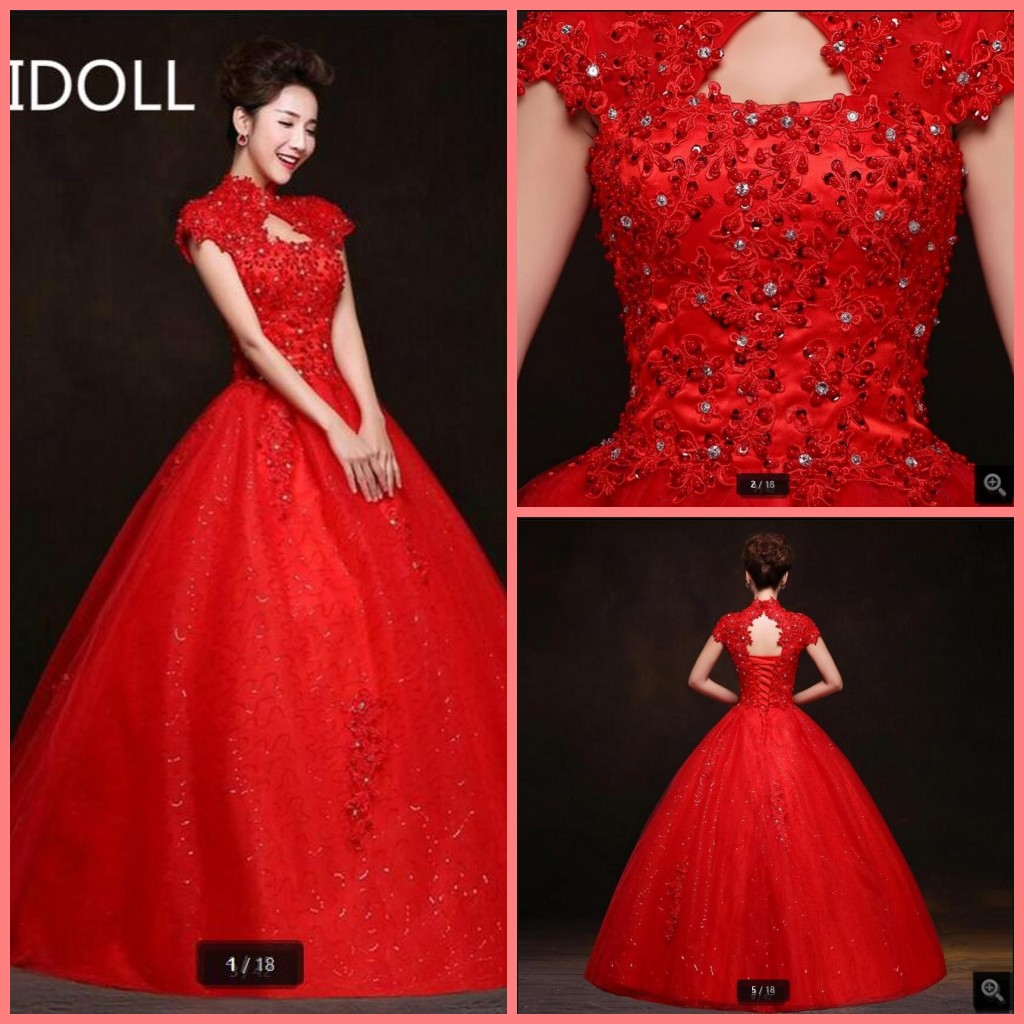 

Vestidos De Novia 2021 ball gown red lace wedding dress cap sleeve high neck bridal gowns appliques pearls fashion hollow back sexy corset dresses, White