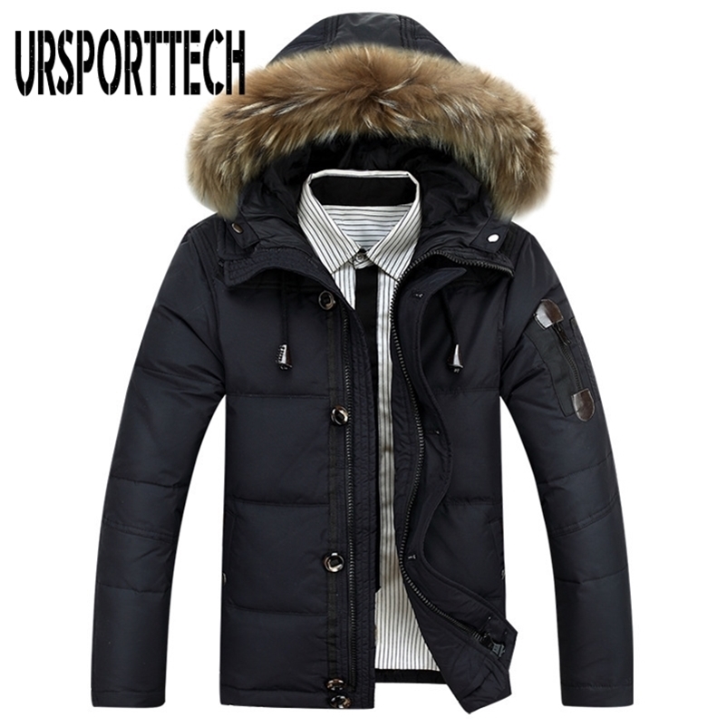 

Style Winter Jacket Men Big Size -4XL Real Fur Collar Hooded White Duck Down Jacket Thick Down Jackets Men Warm Coats 211110, Black
