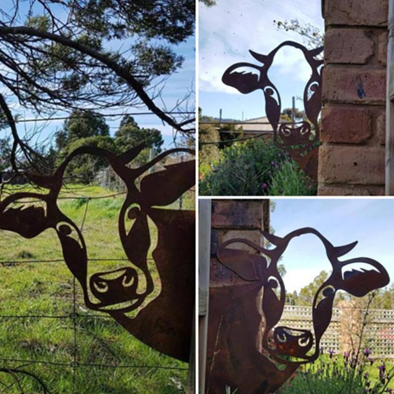 

Garden Decorations 2021 Art Hanging Metal Peeking Cow Ornaments Outdoor Home Adornment Decor K7E6