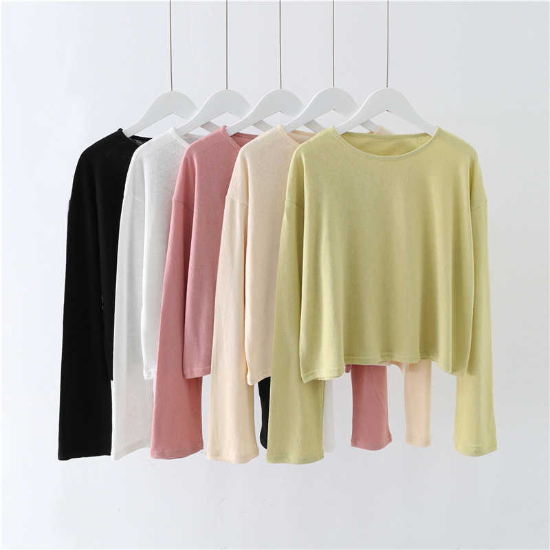 

casual loose spring autumn women blouse candy color lantern long sleeve sun protection clothing W794 210526, White