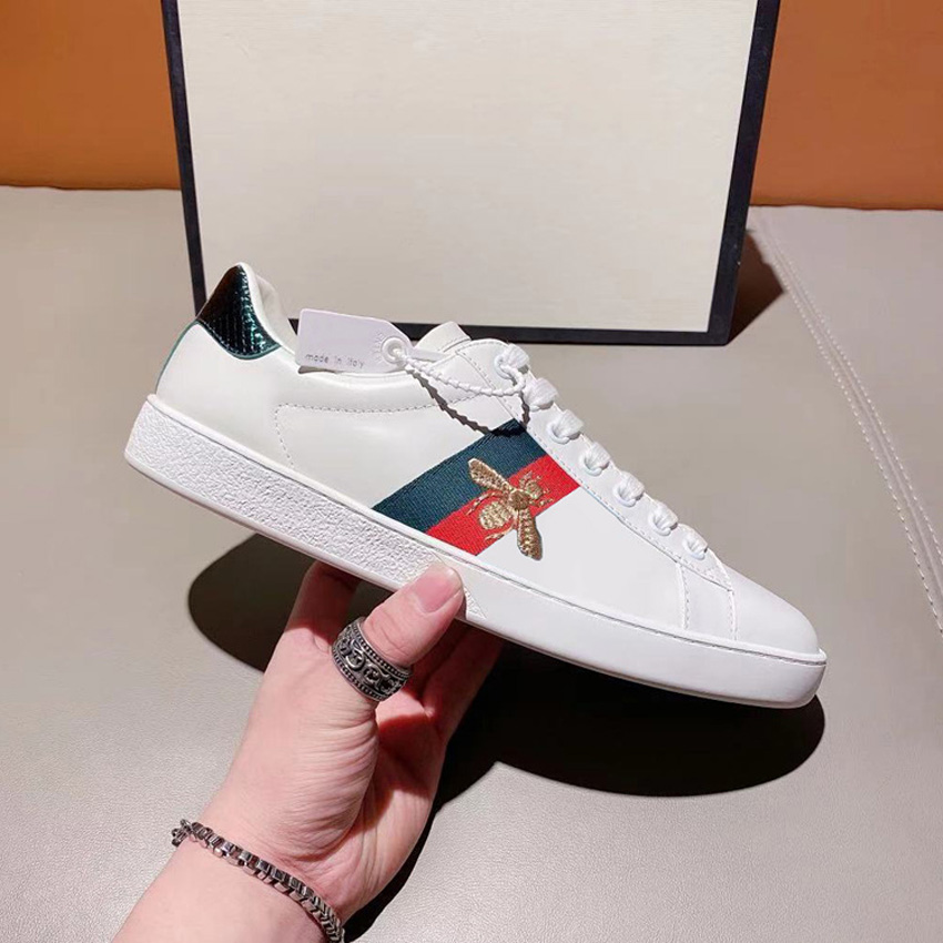 

High Quality Stripe New Designer Shoes ACE Embroidered Mens real Leather Designer Sneakers Woman man Casual originals Shoes, As it