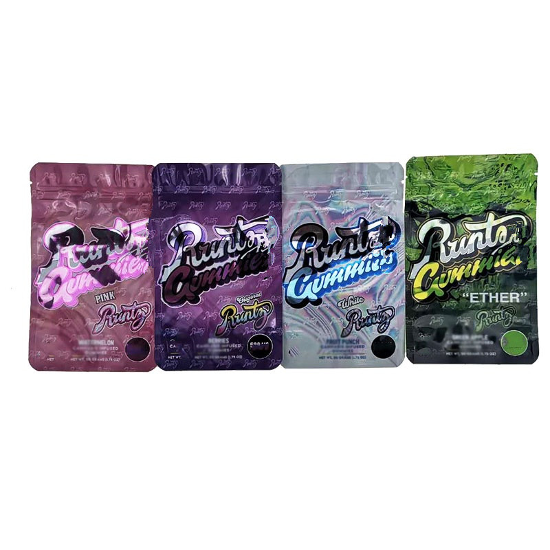 

runty gummie edibles bags 3.5g Soft Touch Skin mylarbags resealable edible packaging pouch kush Childproof Smell Proof Cookies bag for candy
