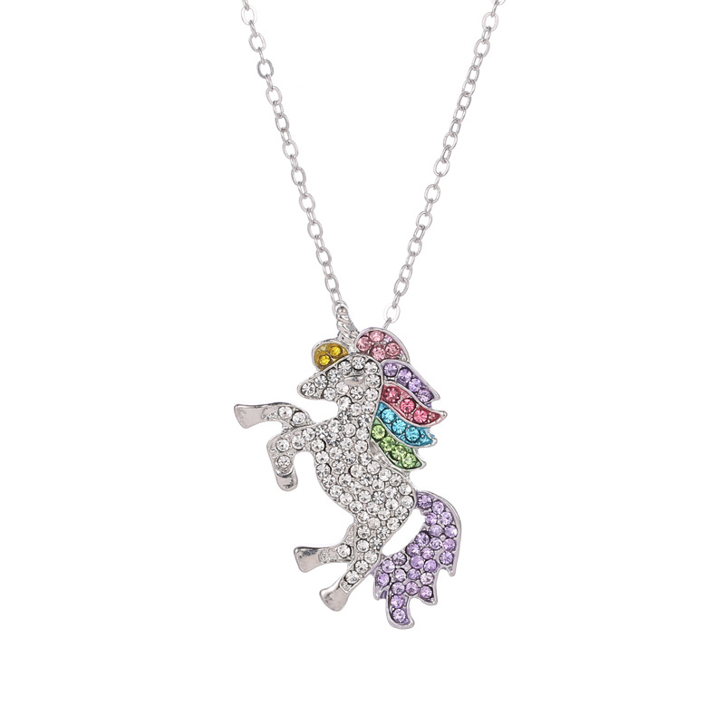 

Personality Simple Rhinestones Unicorn Pendant Necklace Temperament Sweet Girl Women Fashion Jewelry Accessories