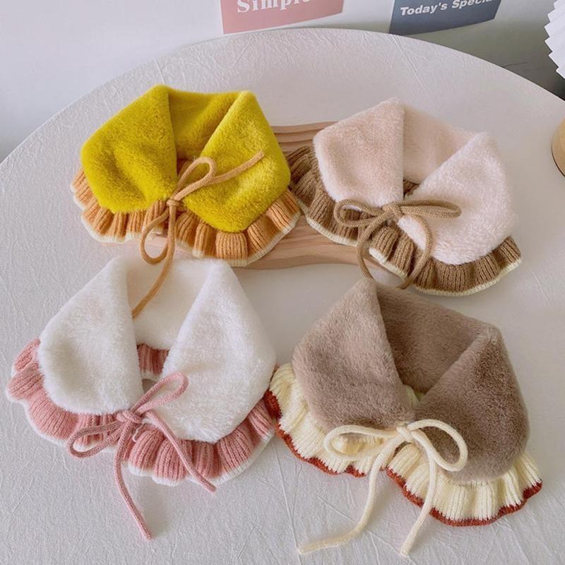 

Scarves Autumn Winter Plush Children's Scarf Thick Tab Ears Knitted Tether Bib Baby Girl Cute Cold-Proof Collar Warm Neck Guard