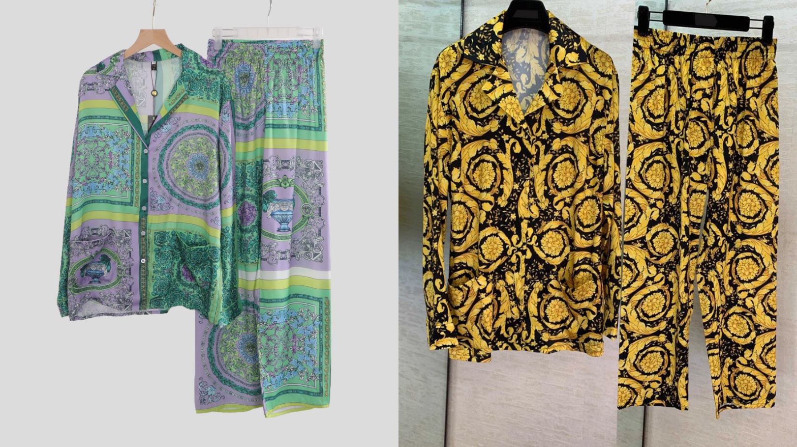 

Baroque printed single-breasted loose shirt + elastic bottoming trousers, Green