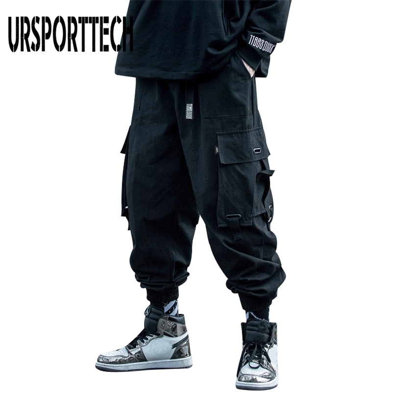 

URSPORTTECH Black Cargo Pants Men Hip Hop Autumn Harem Pant Streetwear Harajuku Jogger Sweatpant Cotton Trousers Male Pants 211022