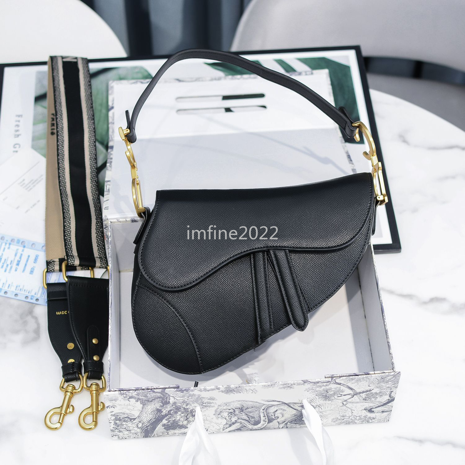 

Luxury Classic Designer Handbag High Quality Leather Women's Shoulder Bag Saddle Bag 2022 Fashion Metal Letter Tote Bag gfhrthrjnpikk, Black