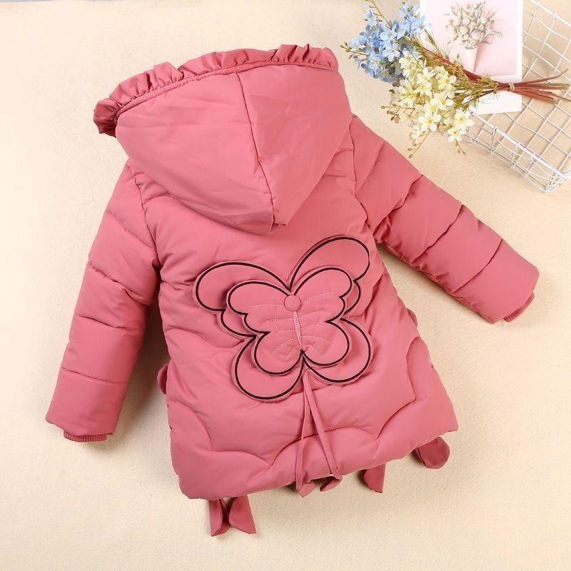 

Down Coat 2022 Winter Clothes Girls Padded Cotton Children's Mid-Length Thickening Embroidery Bow Hooded Jacket, Blue;gray