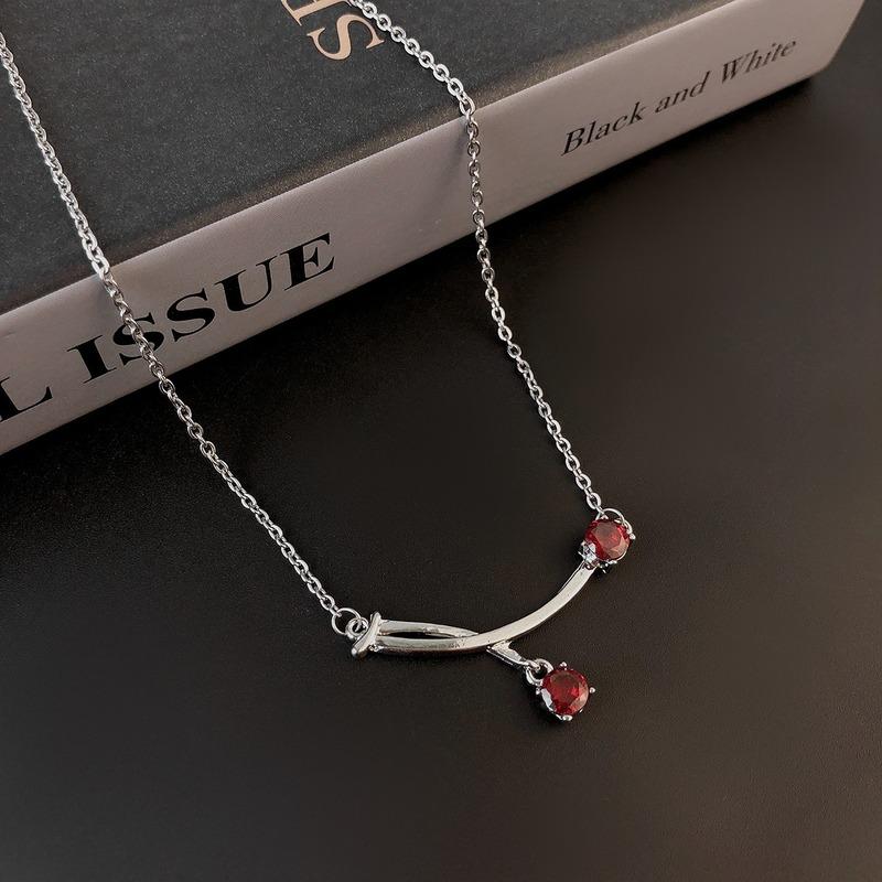 

Pendant Necklaces Rhinestone Necklace Women Cherry Woman Chain Simple Jewelry Unisex Silver Color Trendy Sweet Metal Naszyjnik