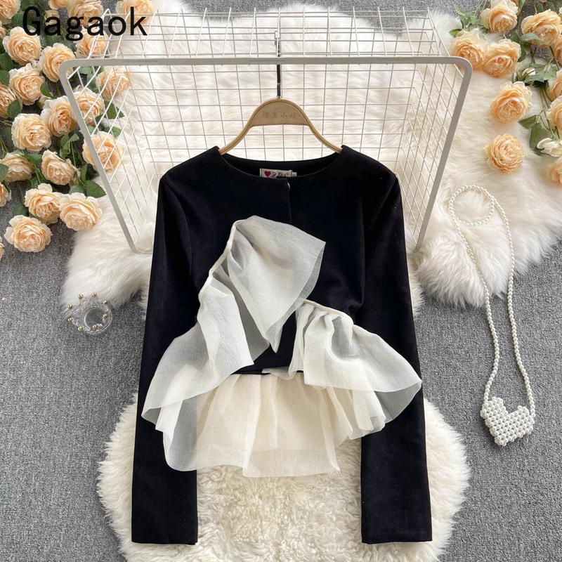 

Women's Jackets Gagaok Women Jacket 2021 Spring Autumn Streetwear Patchwork Short V Neck Slim Korean Vintage Fashion Chic Wild Coats, Black;brown