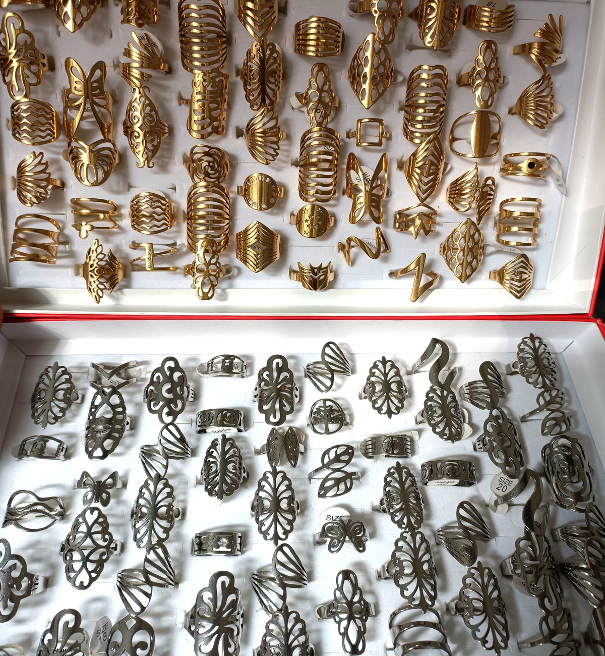 

50pcs Punk Gold Silver Mix Stainless Steel Ring Comfortable Fit Men & Women Gift Favor Party Jewelry Wholesale