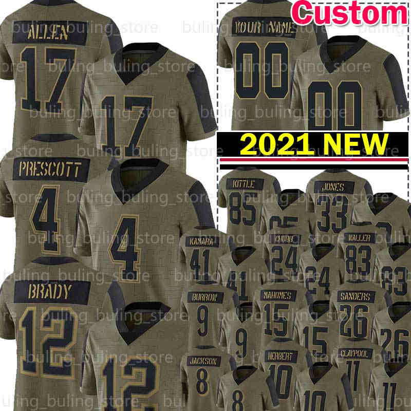 

2021 Salute To Service Jersey Mac Jones Josh Allen Trevon Diggs Dak Prescott Football Jalen Hurts Justin Herbert Tom Brady Nick Chubb Patrick Mahomes Lamar Jackson, Custom men 2021 new jersey(b e)