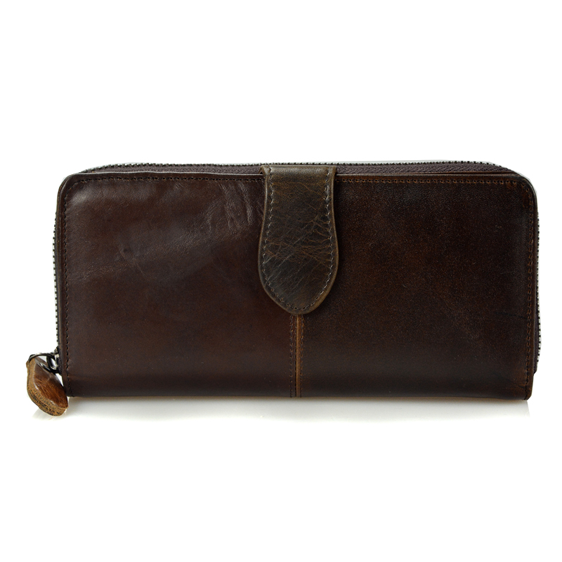 

Men Long Wallet Vintage Genuine Leather Clutch Purse Male Zipper Card Holder Hasp Bifold Coin Bag for Phone, Coffee