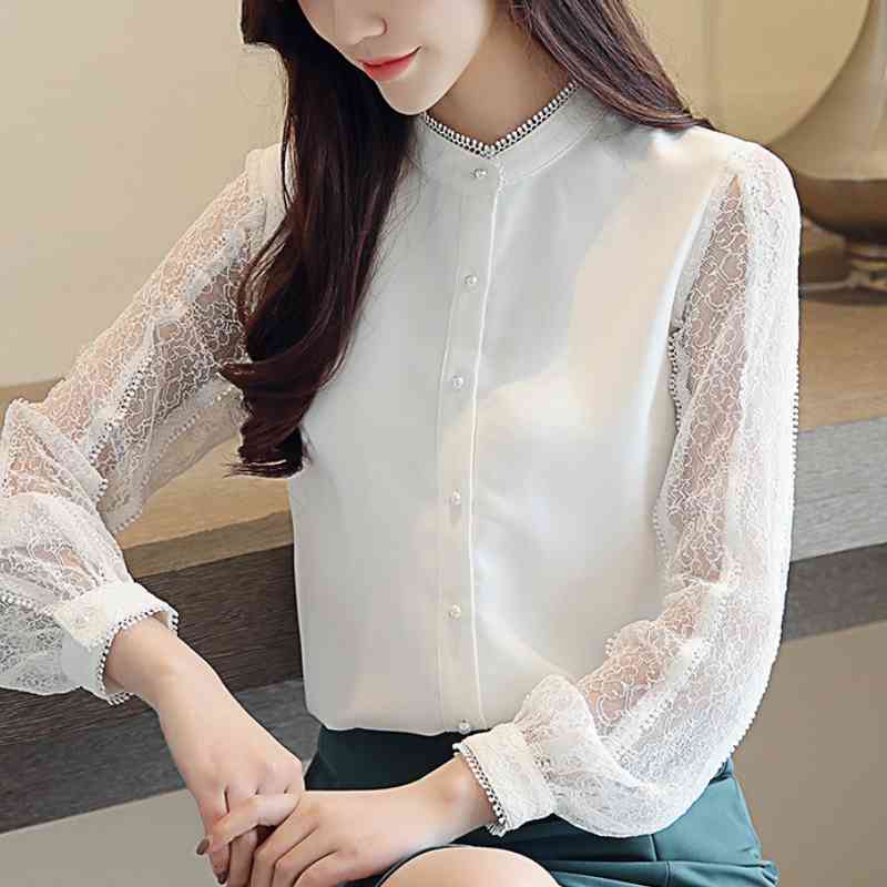 

Blusas Mujer De Moda Hollow Lace Chiffon Blouse Long Sleeve Women Shirts White Blouse Women Womens Tops And Blouses C212 210602