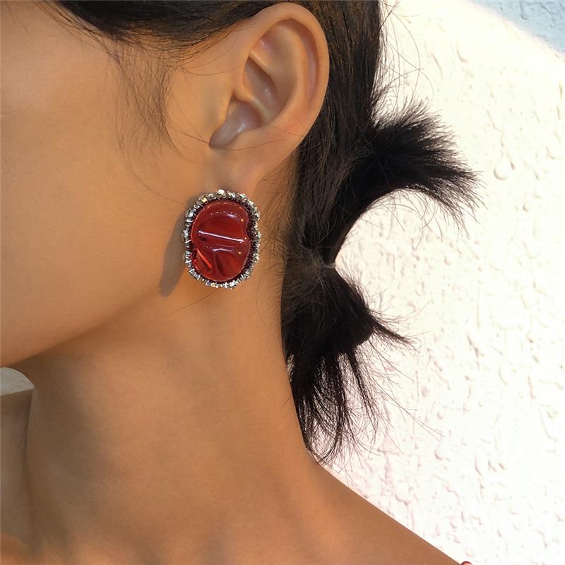 

Stud Vintage Geometric Candy Color Resin Earrings For Women Irregular Rhinestone Elegant Party Jewelry Gift, Golden;silver