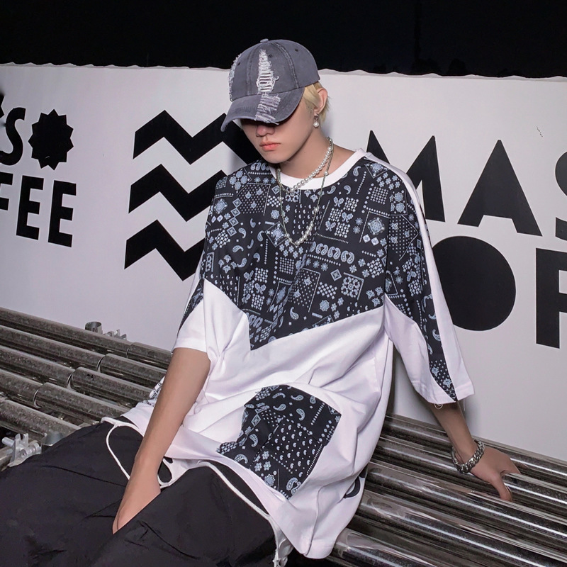 

t shirt short sleeve men's trendy printed loose round neck summer korean fashion cool versatile half, White;black