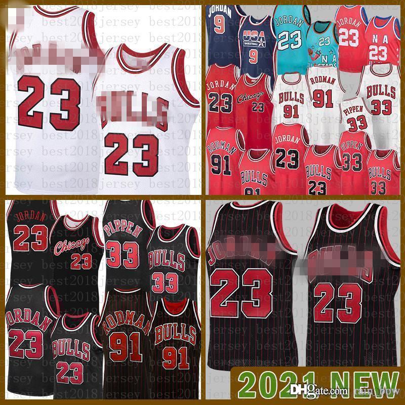 

2021 New Basketball Jersey Chicago Bull Mens 23 Michael Scottie 33 Pippen Mesh Retro Dennis 91 Rodman Youth Kids Purple MEN, Black;red