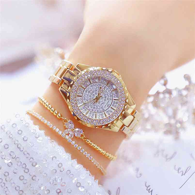 

Ladies Watches With 2 Bracelet Luxury Brand Diamond Women Dress Gold Female Watch Wristwatch Relogio Feminino 210707, Slv-add-2-bracelet
