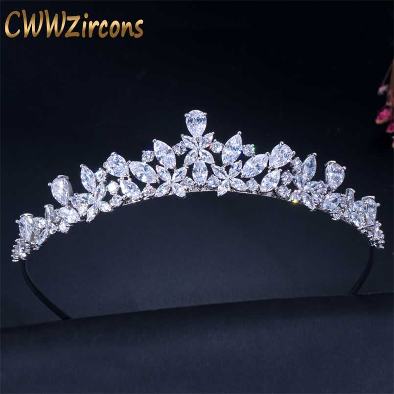 

CWWZircons High Quality Cubic Zirconia Romantic Bridal Flower Tiara Crown Wedding Bridesmaid Hair Accessories Jewelry A008 211019
