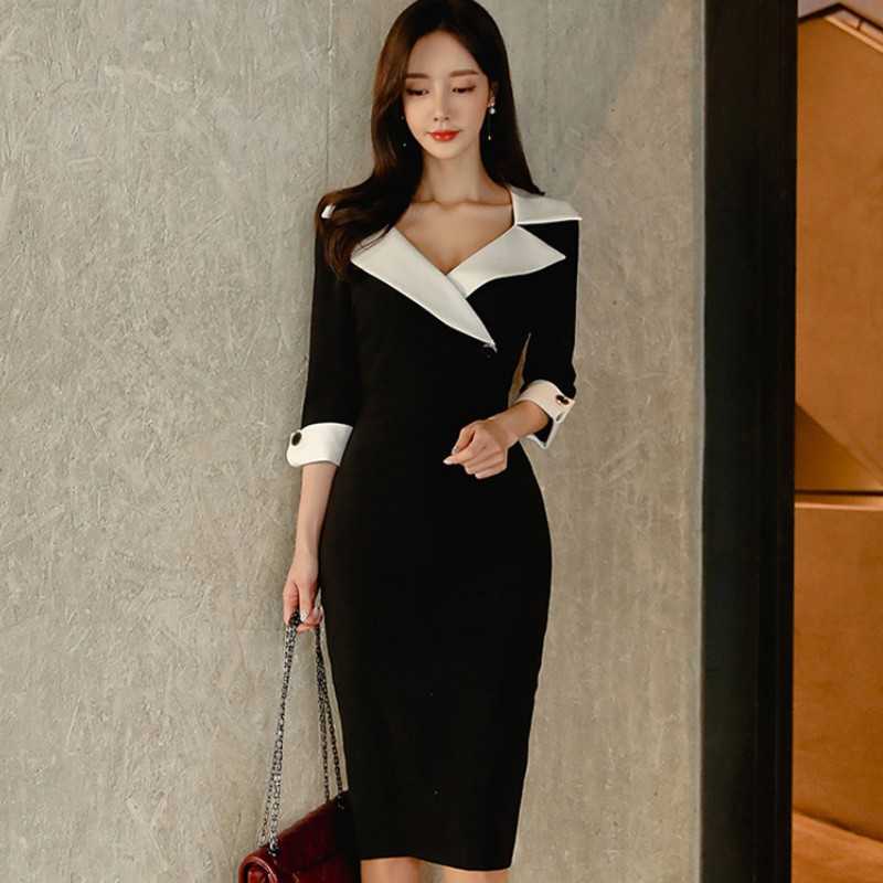 

Spring Elegant Women Dresse Casual Office OL Work Lady Fashion Bodycon Slim pencil Dress Vestidos Clothes 210526, Photo color