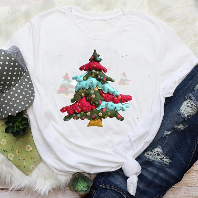 

Women T Shirts Color Tree Cartoon Cute Fashion Holiday Merry Christmas Print Tops Lady Female Graphic Tees Clothes Shirt, White
