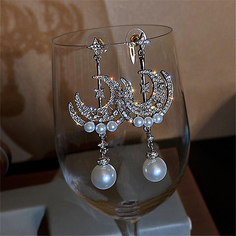 

Dangle & Chandelier Arrival Fashion Earrings Metal Vintage Water Drop Women Pearl Star Moon Simple Cool Style Women's Trendy Jewelry, Silver