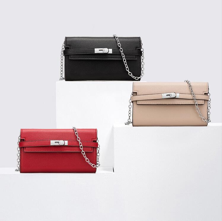 

Factory wholesale women handbag fashion lychee chain bag elegant atmosphere solid color leather long wallet black Joker leathers shoulder bags, Beige(boutique box)