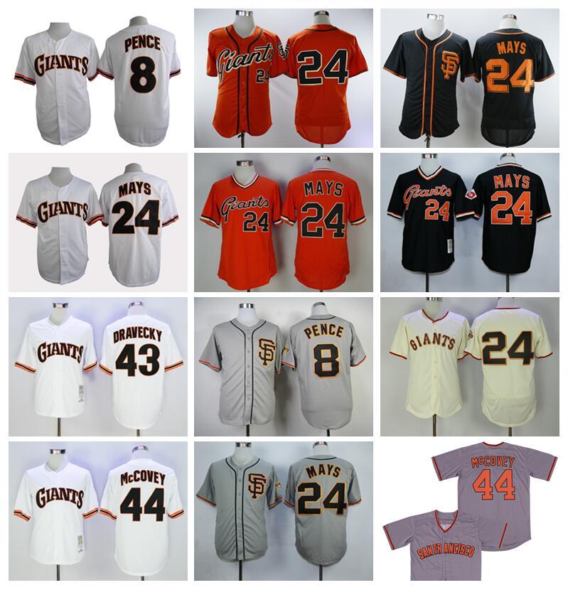 

1989 Vintage Baseball 24 Willie Mays Jersey 43 Dave Dravecky 44 Willie McCovey 8 Hunter Pence Retire Pullover Cool Base Black Grey Retro, Blue;black