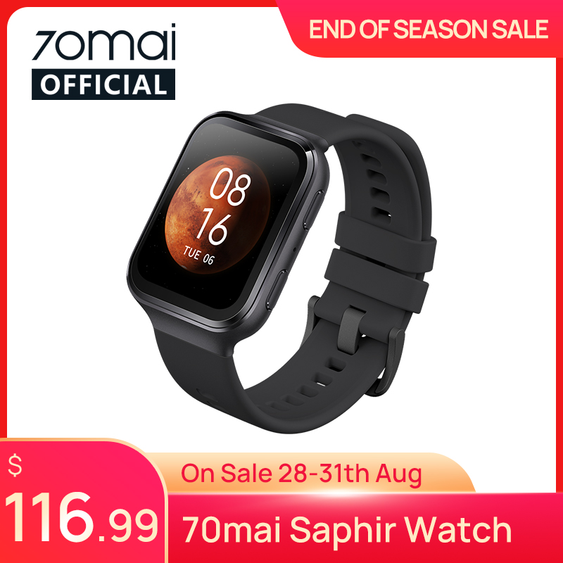 

70mai Smart Watch 70mai Saphir Watch Bluetooth GPS Heart Rate Monitor 5ATM Resistance Call Reminder 70mai Smartwatch xiaomig, 70mai saphir black