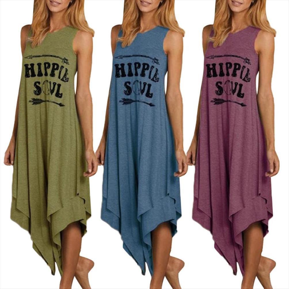 

sleeveless o neck arrow womens dresses hippie soul print irregular hem long tank dress, Black;gray