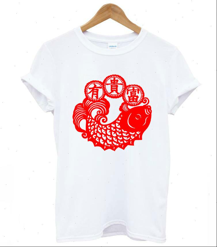 

chinese red womens t shirt fish print women tshirts cotton casual funny for lady tee hipster white drop ship