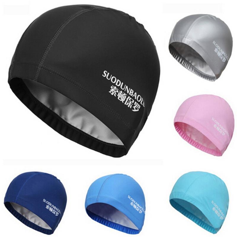 

Waterproof PU Fabric Protect Ears Long Hair Sports Swim Pool Hat Swimming Cap For Men & Women Adults Caps
