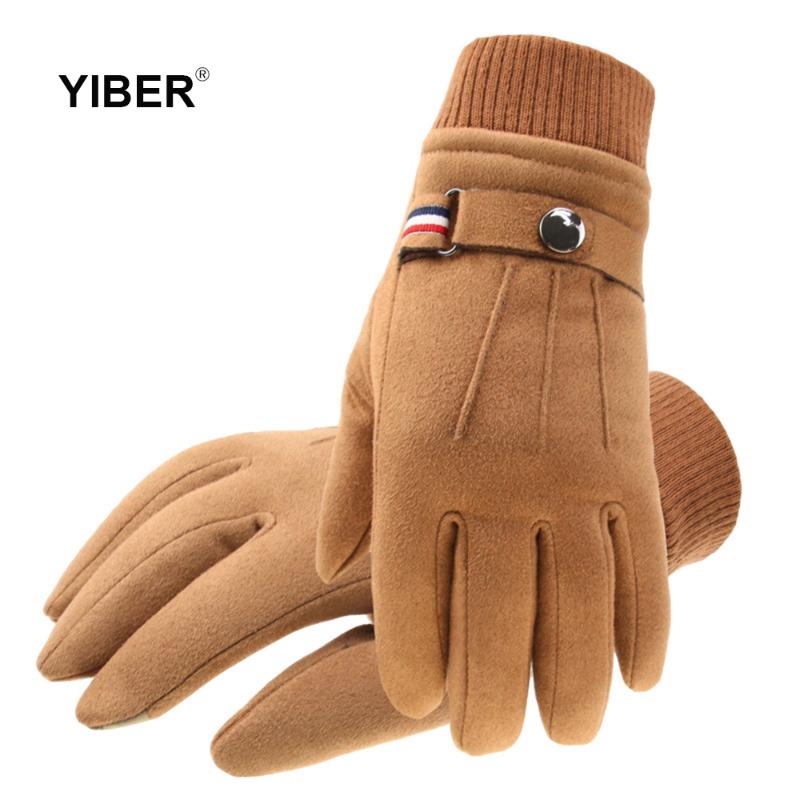 

Five Fingers Gloves Men' Winter Touch Screen Suede Warm Split Finger Outdoor Cycling Thickened Buckle Male Driving Windproof Mittens, Blue;gray