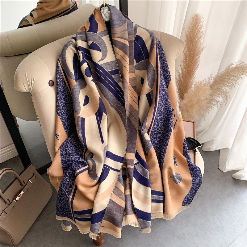 

Scarves 2021 Designer Winter Scarf Pashmina Warm Women Hijab Plaid Print Horse Shawl Wrap Thick Blanket BufandaHead 180*65cm