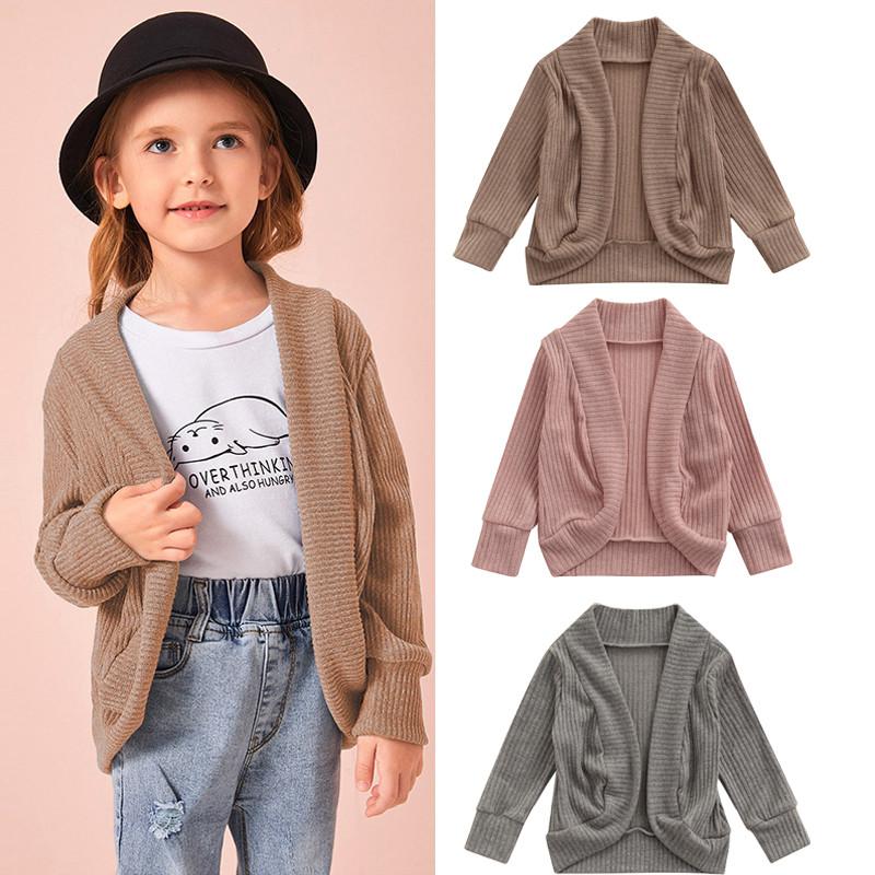 

Jackets 1-5 Years Girls Spring Fall Knit Cardigan Solid Color Long Sleeve Open Front Knitted Sweater For Kids Causal Coat, Gray