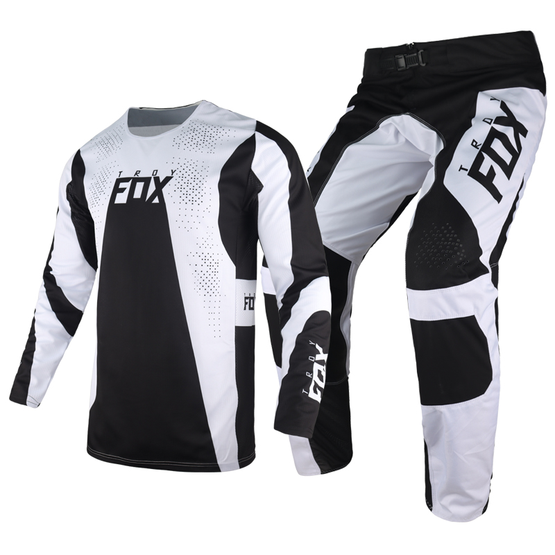 TROY FOX 360 MX ATV UTV Racing Jersey Pants Combo Motocross Motorbike Mountain Bicycle Black/White Kits Offroad Gear Set-image-746594965