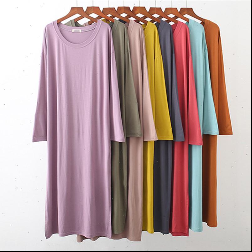 

Nightdress O Neck Modal Women Sleepwear Cotton Long Sleeve Nightgown Comfortable Loose Spring Summer Night Shirt Female Dresses, Black;red