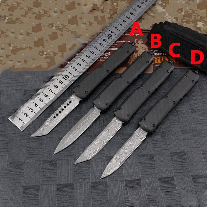 

Micro US Style UT88 UT85 Damascus Automatic Knife Fast Open Carbon Fiber Aluminum Handle Outdoor Self defense Pocket BM 940 485 3310 A16 C07 Auto Knives